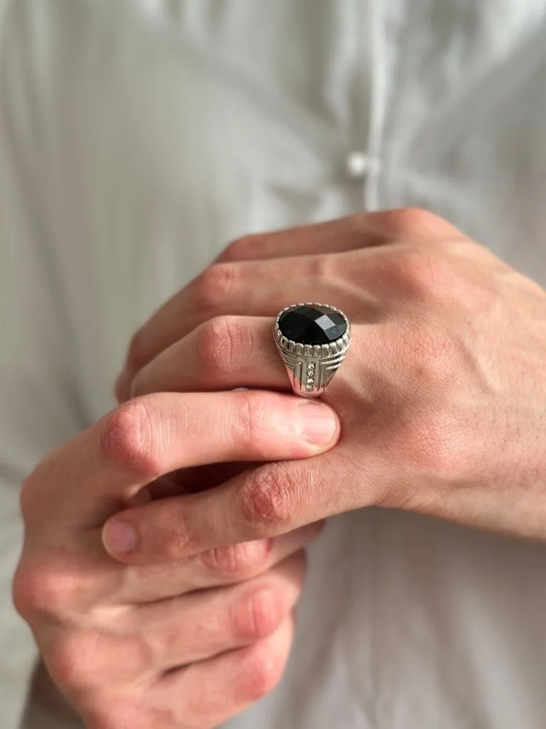 Bague Homme ZAHIR Agate | Acier 316L - Maison ZAFIR