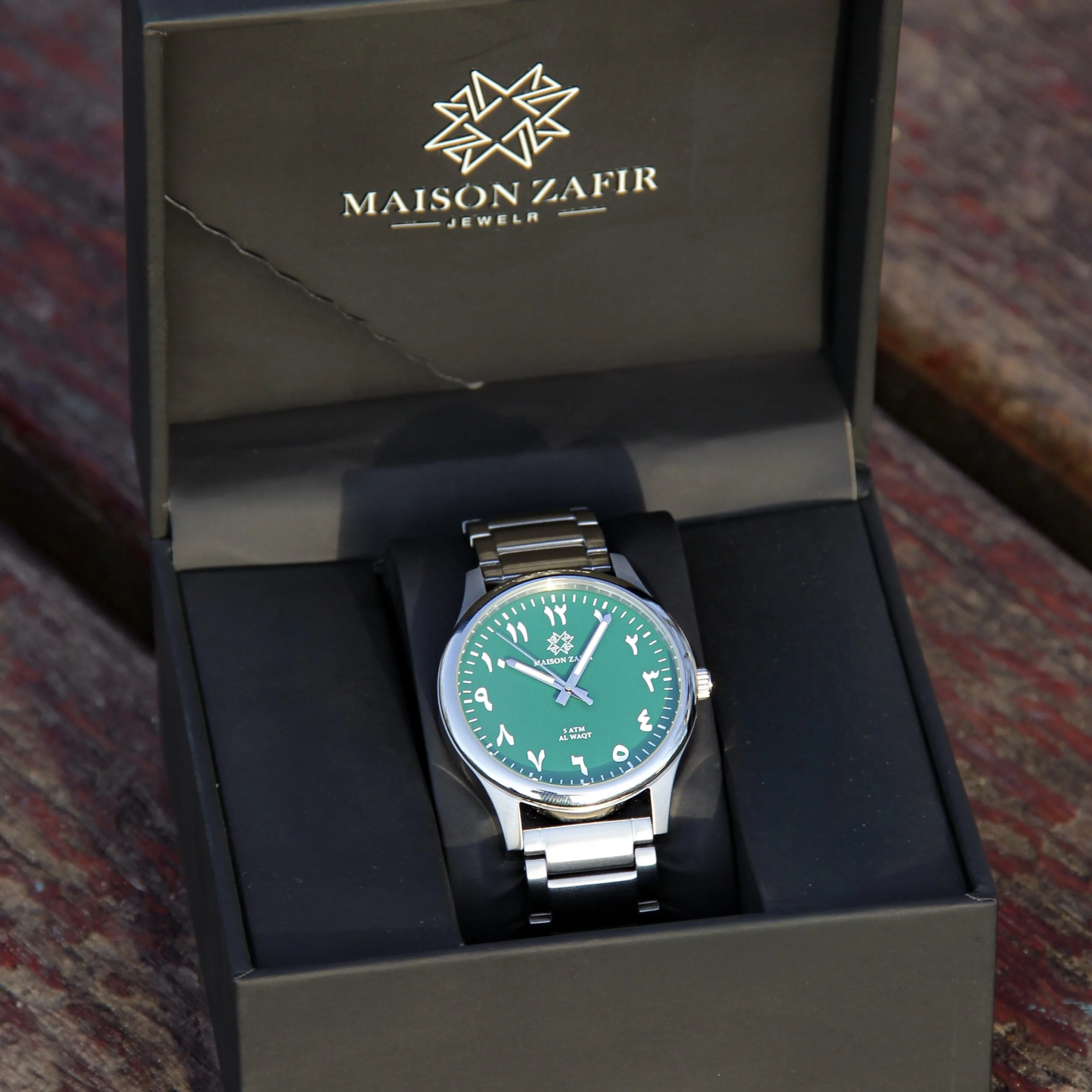 Montre homme AL WAQT acier vert Maison ZAFIR.