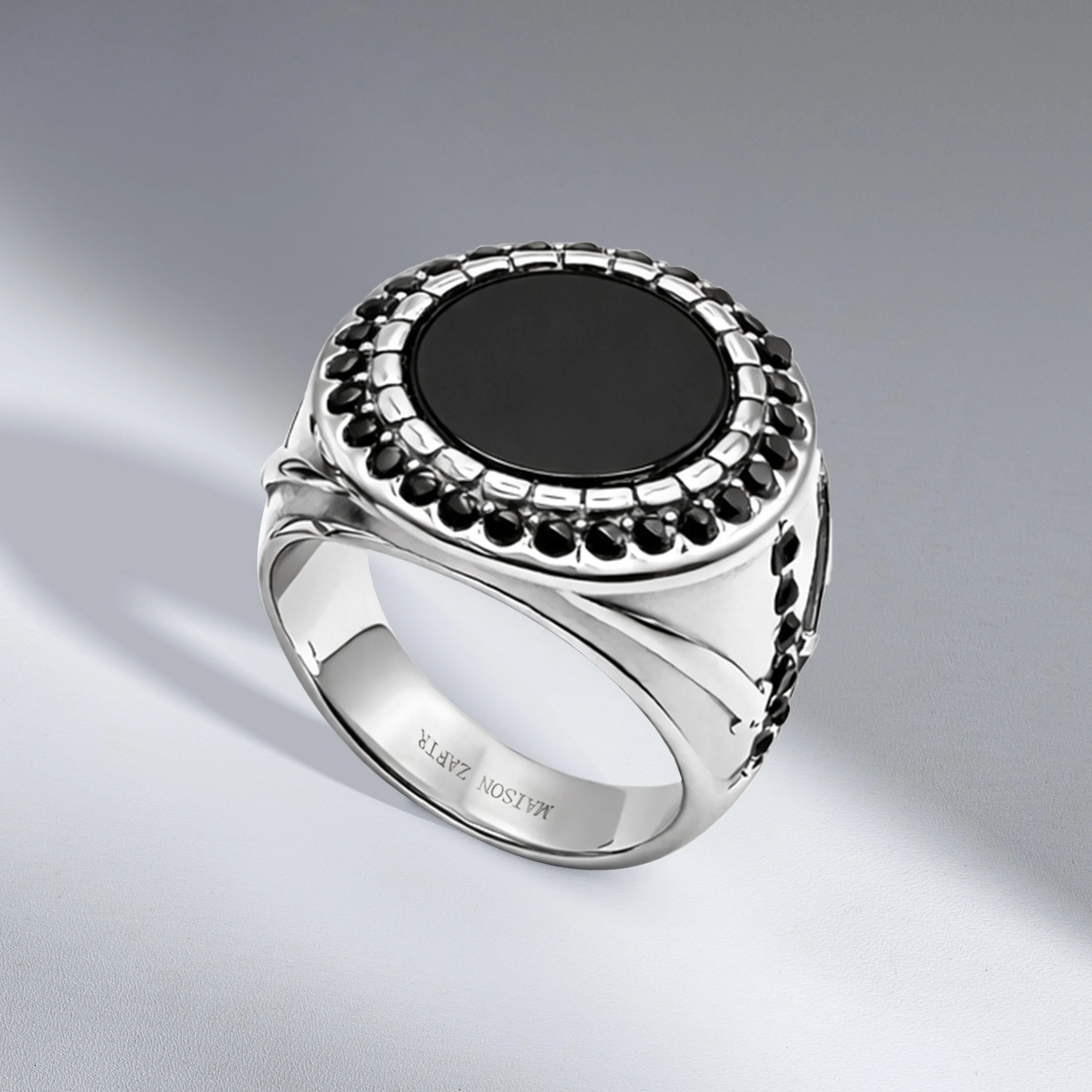 Chevalière homme acier 316L agate noire ORIGIN 01 Maison ZAFIR