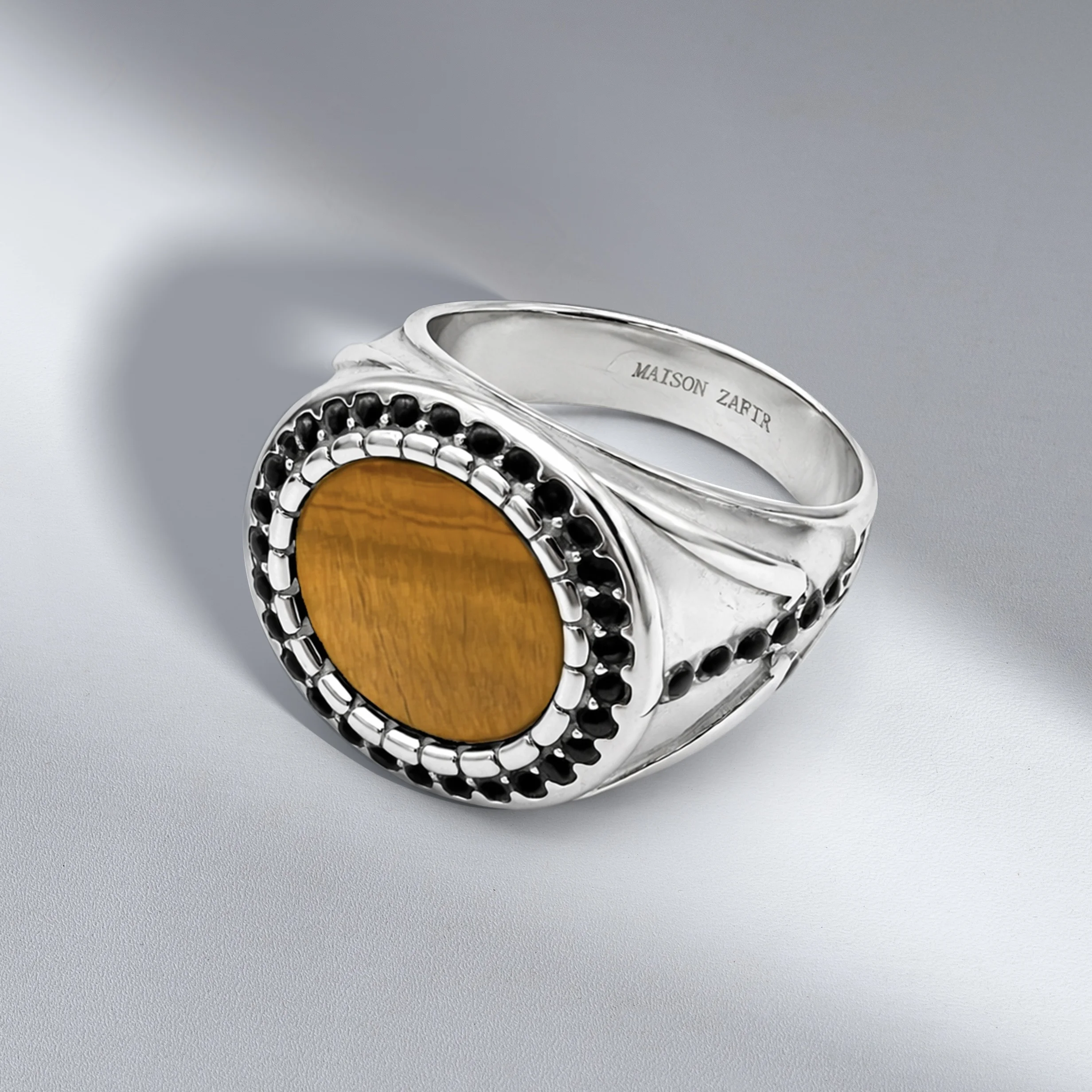 Chevalière homme acier 316L oeil de tigre ORIGIN 01 Maison ZAFIR