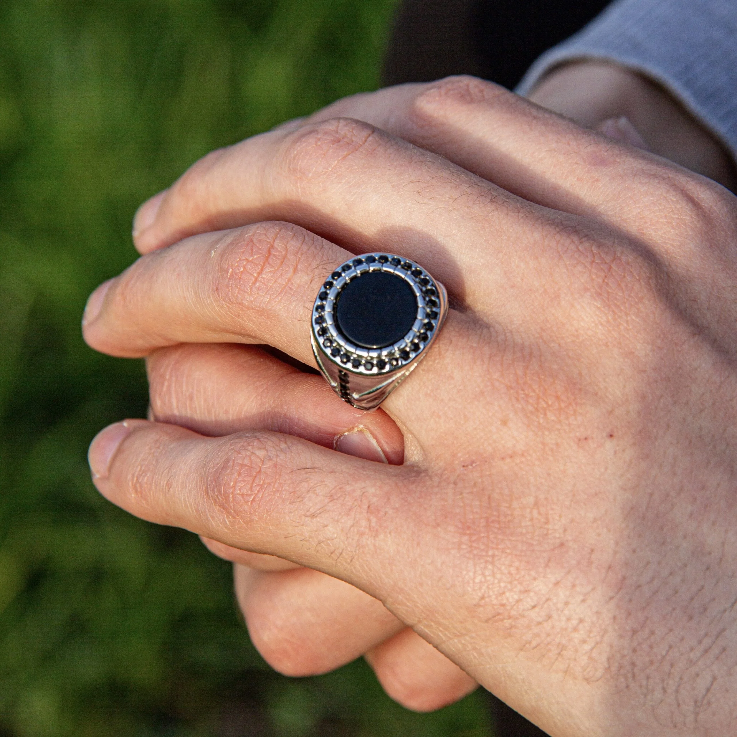 Chevalière Homme Acier Agate Noire – ORIGIN 01 - Maison ZAFIR