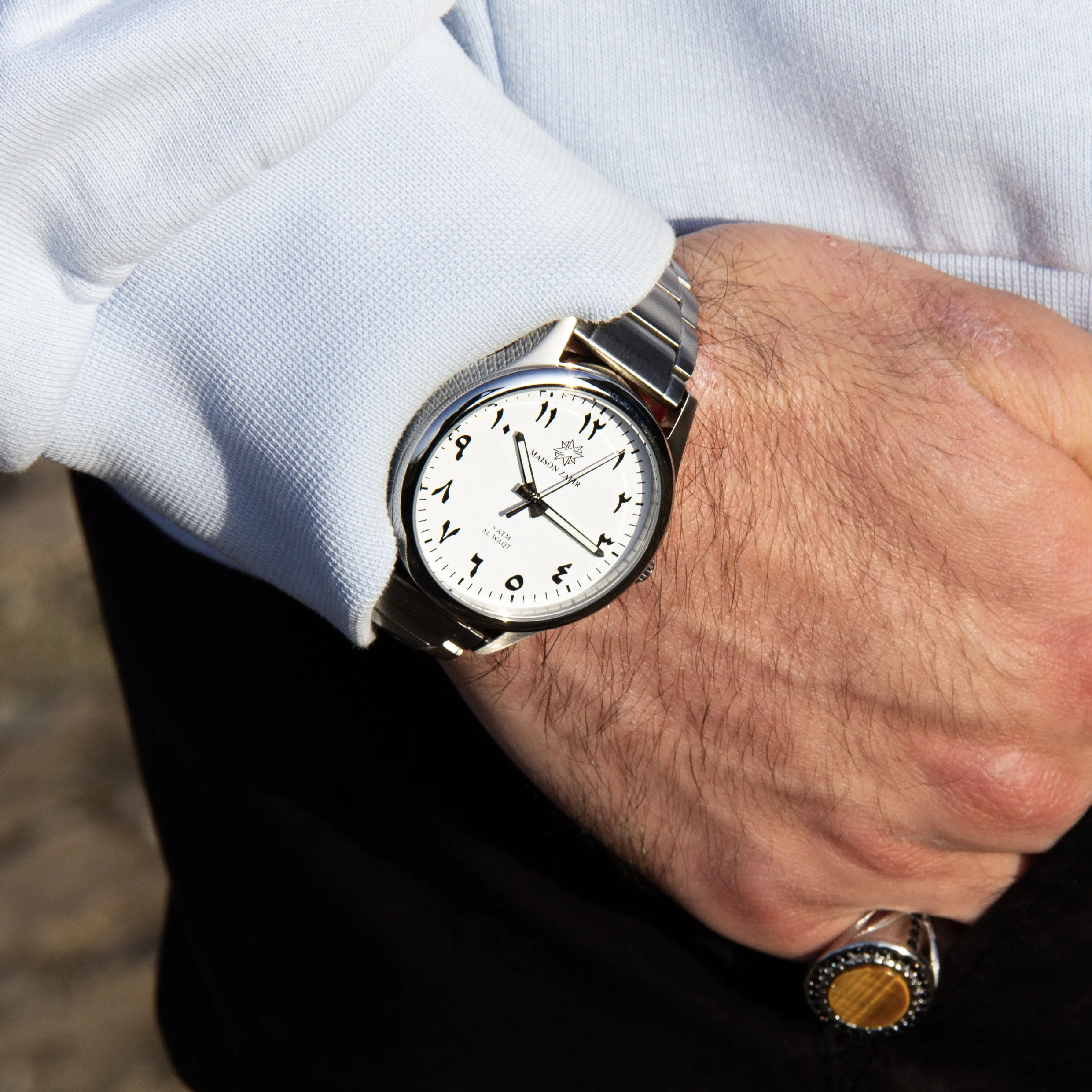 Montre homme AL WAQT acier blanc cadran chiffres arabes - Maison ZAFIR