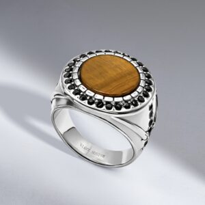 Chevalière homme acier 316L oeil de tigre ORIGIN 01 Maison ZAFIR