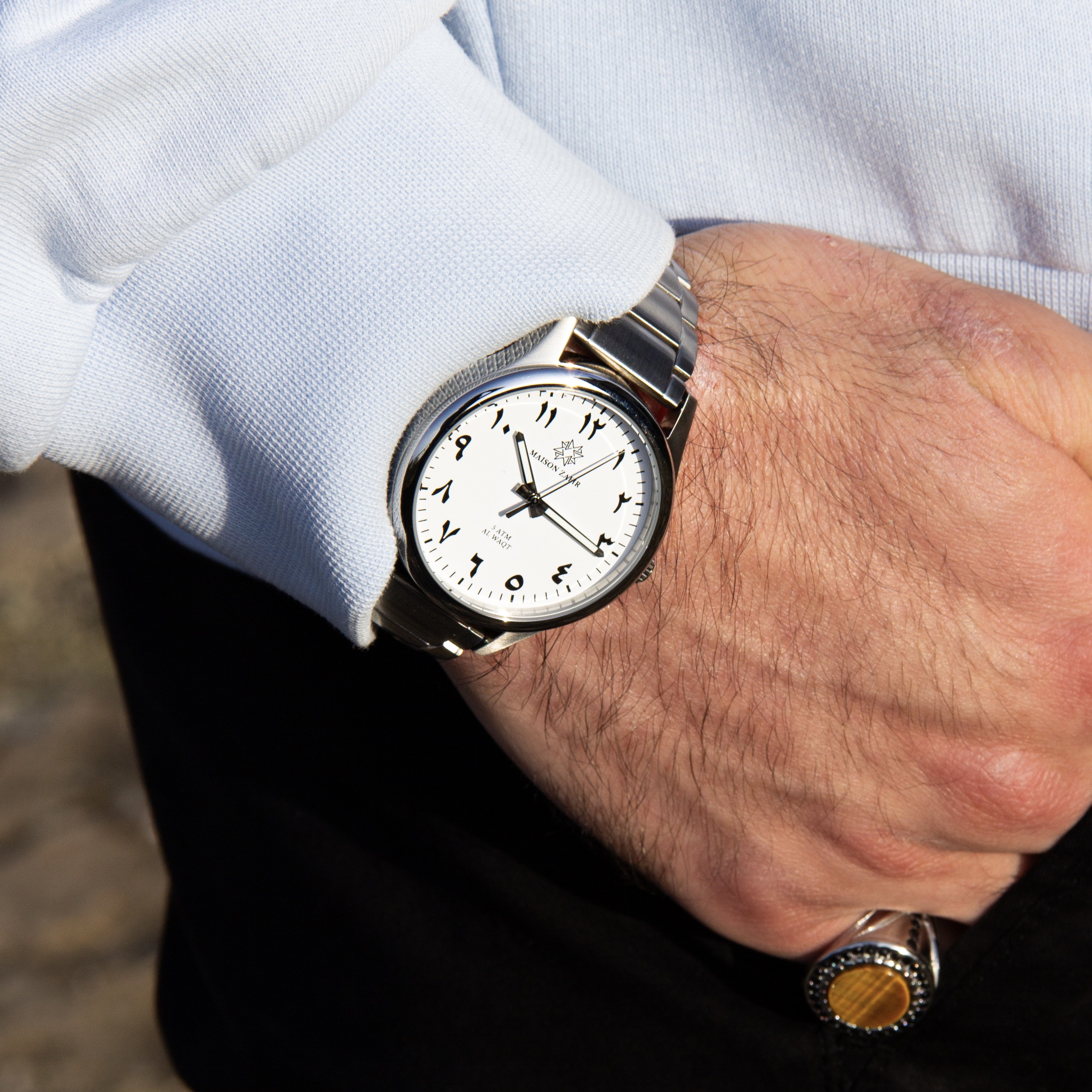 Montre homme AL WAQT acier blanc cadran chiffres arabes - Maison ZAFIR